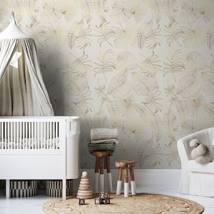 Palm Wallpaper, Frond wallpaper, Gold wallpaper, easy peel & stick, tropical, wallpapers, removable, nursery wallpaper, kids wallpaper, wall