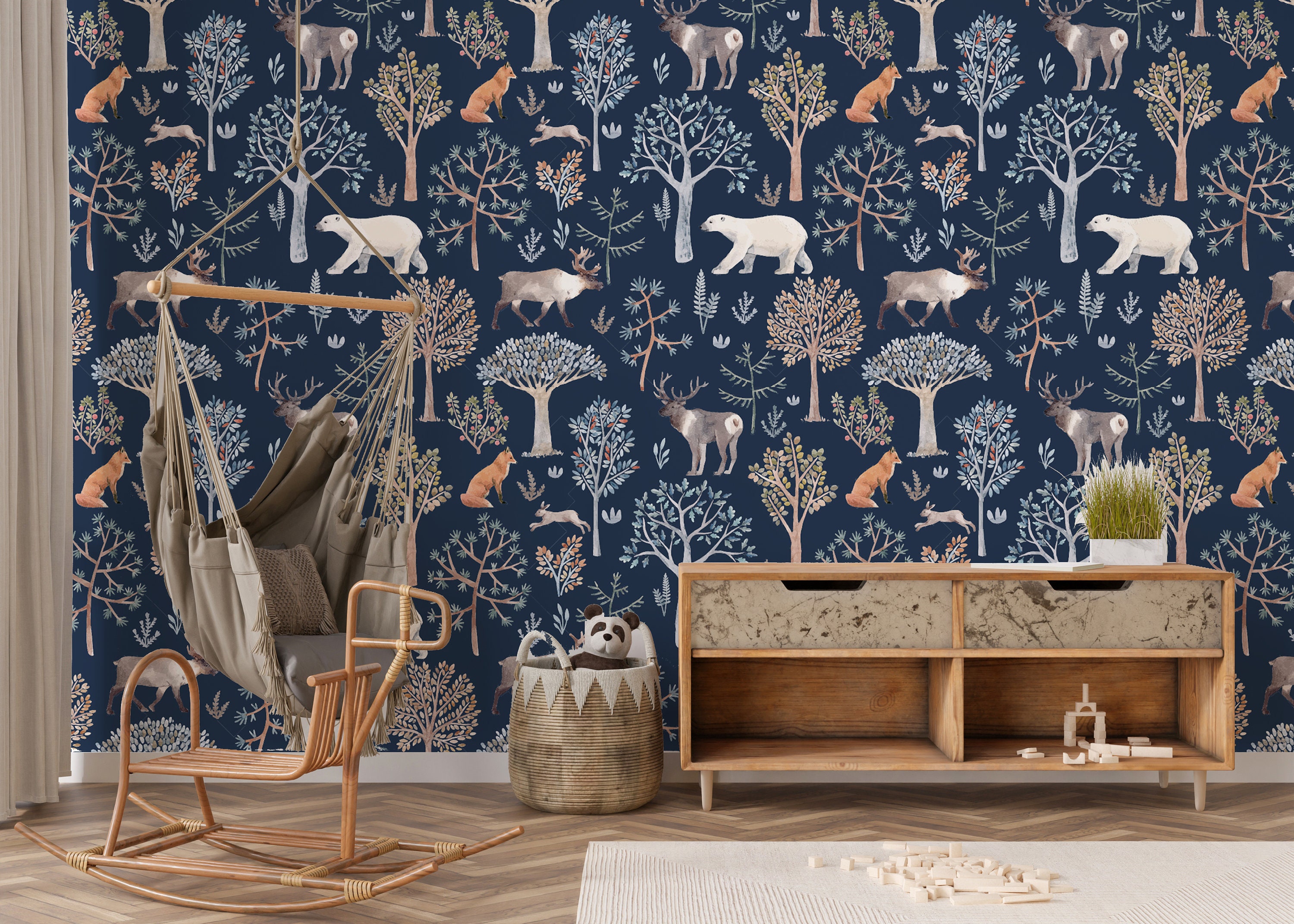 Woodland Wallpaper Boys Nursery Wallpaper Moose Wallpaper Etsy