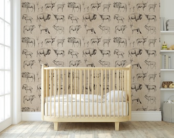 Buffalo Bison Print Wallpaper, Neutral Nursery Decor, Peel and Stick
