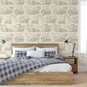 cars and trucks, nursery wallpaper, boys wallpaper, truck wallpaper, car wallpaper, tractor wallpaper, wall art, construction wallpaper, DIY