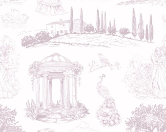 Pink French Toile Wallpaper, Peel and Stick Nursery Decor