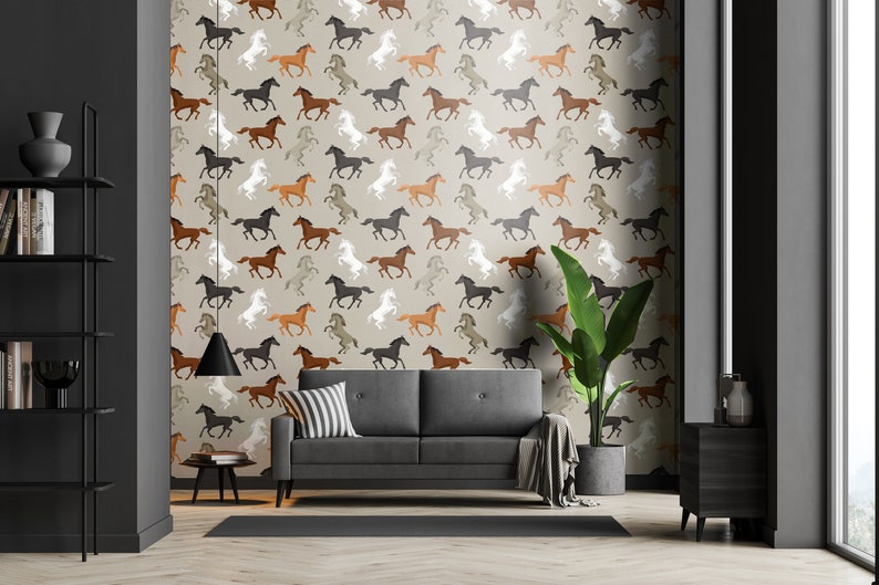 Horse Wallpaper Equestrian Wallpaper Boy Nursery Wallpaper Etsy
