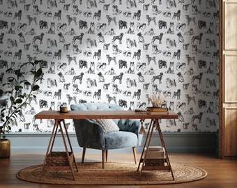 Black and White Dog Breeds Wallpaper, Removable Pet Print