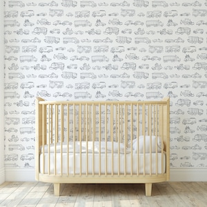 Navy Blue Car and Truck Wallpaper, Boy Nursery Peel and Stick
