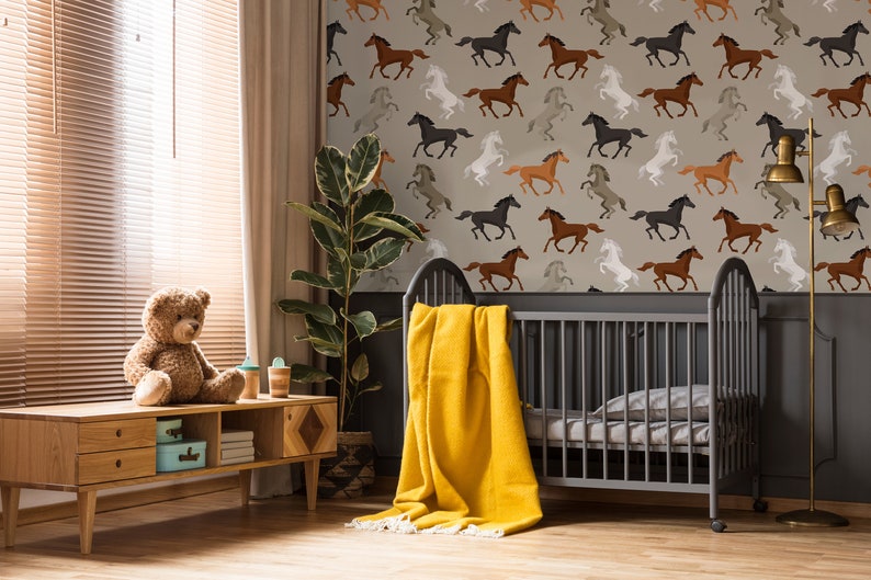 Horse Wallpaper Equestrian Wallpaper Boy Nursery Wallpaper Etsy
