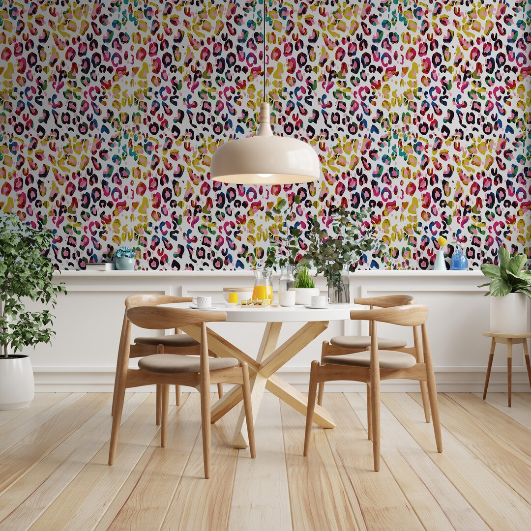 90s Colorful Leopard Wallpaper Funky Animal Print Girl Nursery