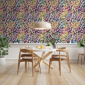90s colorful leopard wallpaper Funky animal print girl nursery wallpaper cheetah wall art girl removable wallpaper bold office wallpaper