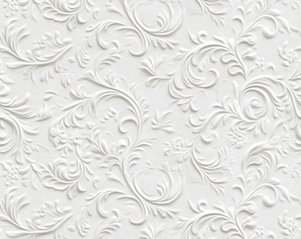 White Floral Victorian Peel and Stick Wallpaper, Marble Plaster Print