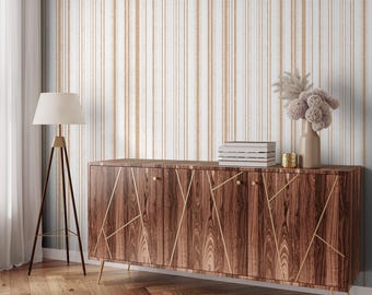 Beige Striped Linen Wallpaper, Classic Stripe Peel and Stick