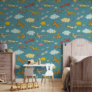 Airplane Wallpaper, Nursery Wallpaper, Kids Wallpaper, Airplane Wall ...