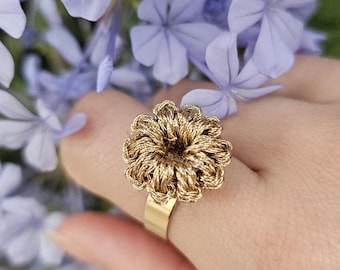 Gouden bloemenring roestvrijstalen dames gouden bedelring roestvrijstalen ring bloemenring handgeweven bloemenring cadeauring