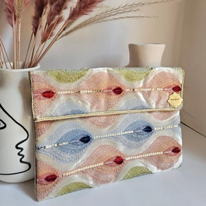 Wedding clutch bag in colorful fabric carried by hand, perfect for an evening or a ceremony, birthday gift friend mom colleague