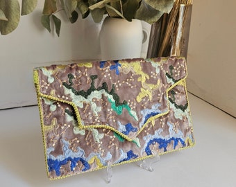 Sequined floral wedding clutch with shoulder strap, ceremony clutch, birthday gift idea for wife, friend or mom