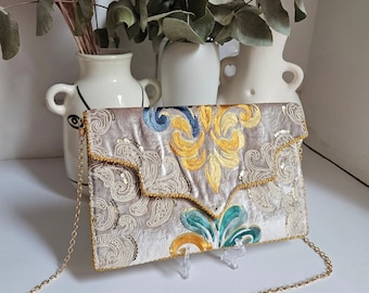 Pochette mariage fleurie colorée avec bandoulière idéale pour une soirée ou pour une cérémonie, cadeau de Noël parfait pour amie