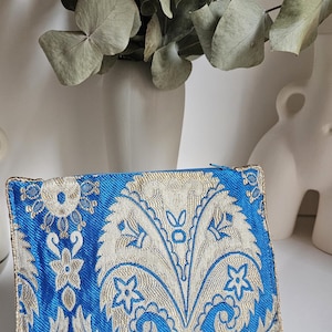 Blaues Federmäppchen mit Reißverschluss, blaue Reißverschlusstasche, Schminktasche, Aufbewahrungstasche, Handtasche, Blumentasche, Aufbewahrungstasche für große Taschen