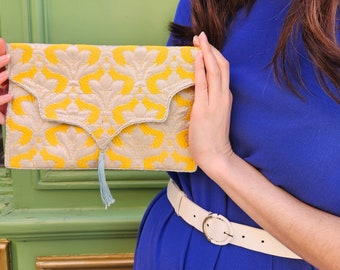Yellow wedding clutch ideal for a ceremony or an evening, upcycled clutch, guest ceremony clutch, mom or friend gift