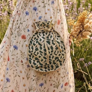 Gold and green floral small purse/handbag for women