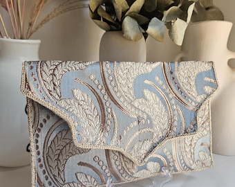 Light blue and bronze wedding clutch ideal for a ceremony or an evening, perfect gift for mom, friend, colleague