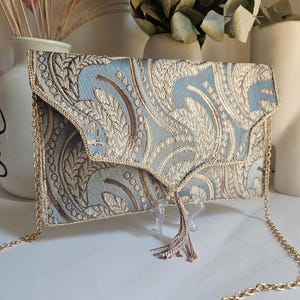Blue wedding clutch bag, turquoise blue clutch bag, shoulder bag, blue ceremony bag, blue upcycled clutch bag, blue bronze evening clutch bag