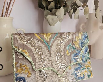 Beige wedding clutch, small pastel flower clutch, floral shoulder bag, special occasion clutch, floral fabric clutch