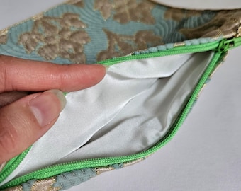 Blue zippered makeup bag/storage pouch, floral print