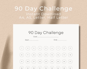 90 Day Challenge Printable, A4/A5/Letter/Half Letter, PDF