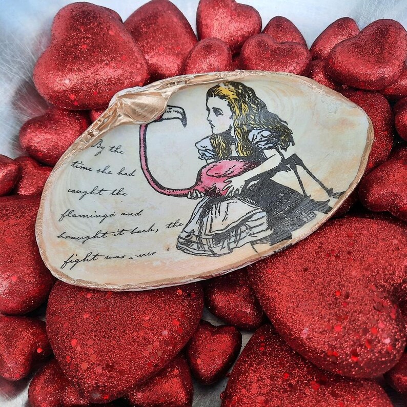 Clam Shell Art Alice in Wonderland Alice Holding Pink Flamingo Etsy