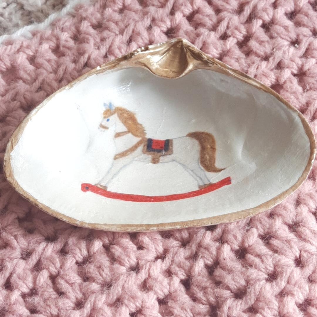 Clam Shell Art Rocking Horse Decoupage Gold Leaf Pearlized Etsy