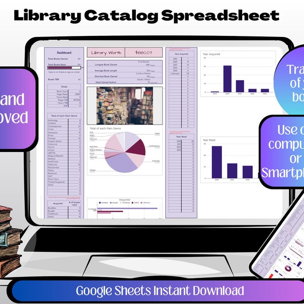 New!! Library Catalog Spreadsheet | Personal Book Tracker Template | Book Inventory | Home Library | Google Sheets Digital Download