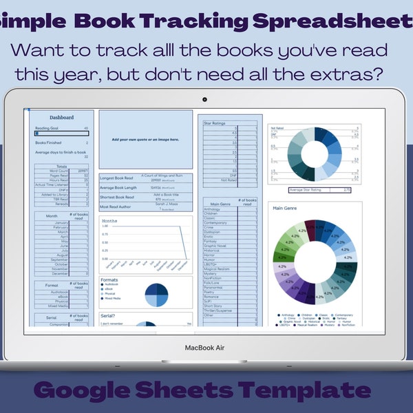 Einfache Buch-Tracker-Spreadsheet-Vorlage|Digitaler Download von Google Sheets|Jährliches Lese-Tracker |Jahresbuchbuch|Blaues Thema |Individualisierbar