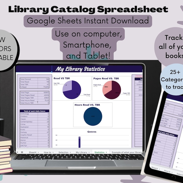 Library Catalog Spreadsheet | Personal Book Tracker Template | Book Inventory | Home Library | Google Sheets Digital Download