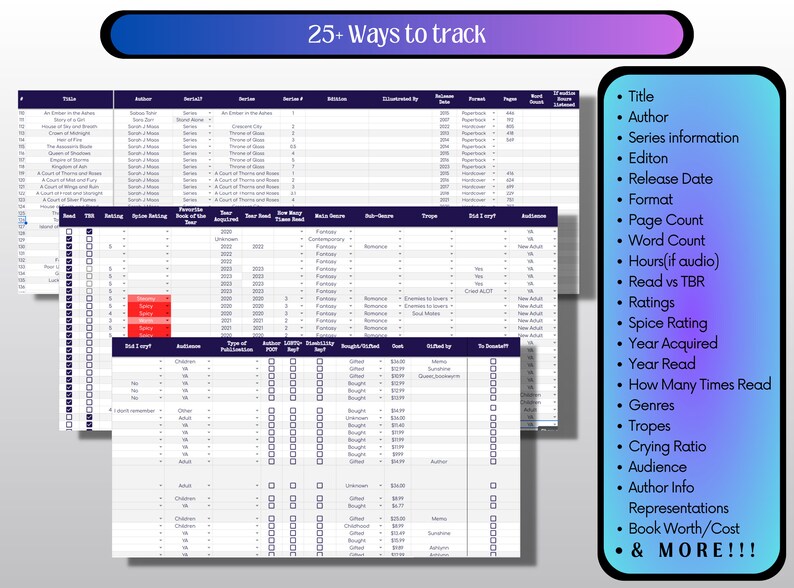 New!! Library Catalog Spreadsheet Personal Book Tracker Template