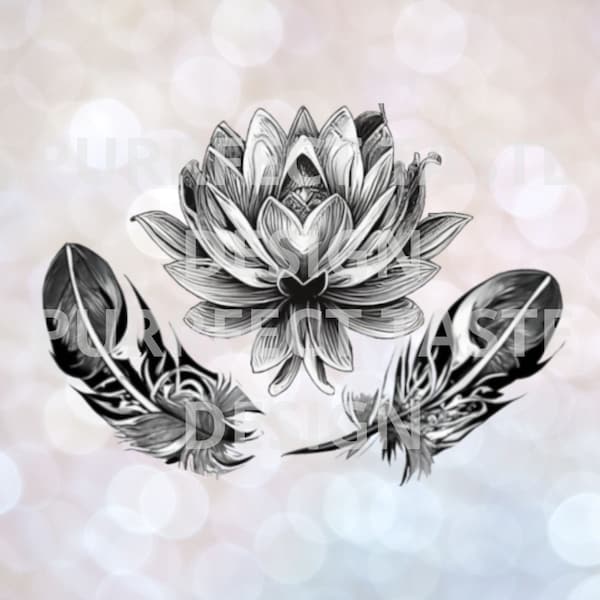 Lotus fleur tatouage Design pochoir plume Art noir et blanc oeuvre impression PNG fond blanc Illustration numérique Télécharger