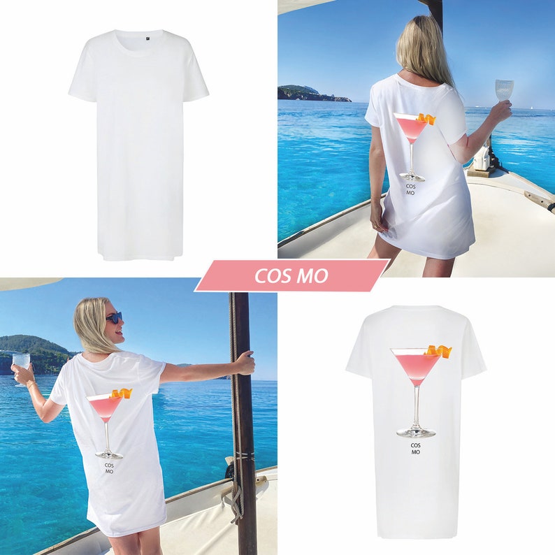 Langes T-Shirt l Aperol Champagner l Vodka Soda l Rosé Cosmopolitan Geschenk Freundin Geburtstag JGA Bio-Baumwolle Strandkleid Damen COSMO