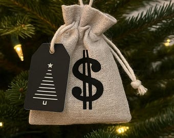 Linen Money Bag Ornament – Rustic Christmas Gift Pouch