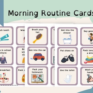Morning Routine Cards- Morning schedule, Morning routine chart, Autism Morning Routine, Printable routine cards, Visual Schedule, First Next