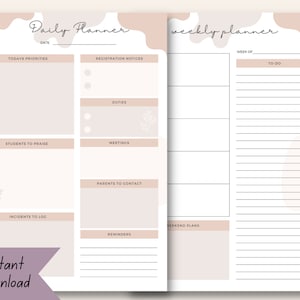 Teacher Weekly and Daily Planner, Teacher To Do List, Organisation for Teachers, Digital Download, Printable