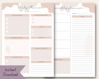 Teacher Weekly and Daily Planner, Teacher To Do List, Organisation for Teachers, Digital Download, Printable