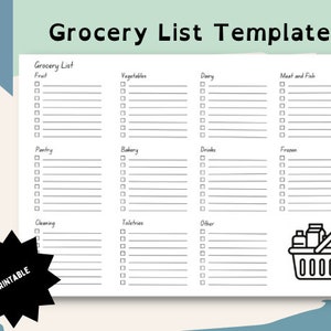 Printable Grocery List Template, Grocery Shop Autism, Grocery Planner, Food Shopping List, Instant Download PDF