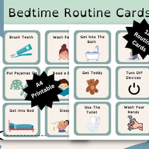 Tableau des routines du coucher, cartes de routine autisme, programme de l'heure du coucher, maintenant et après, liste de contrôle pour l'heure du coucher, cartes de programme pour tout-petits, imprimable