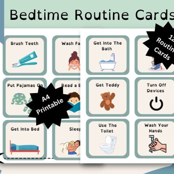 Bedtime Routine Chart, Routine Cards Autism, Bedtime Schedule, Now and Next, Bedtime Checklist, Toddler Schedule Cards, Printable