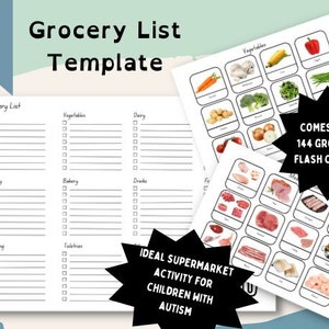 Printable Grocery List Template, Grocery Images, Grocery Shop Autism, Grocery Planner, Food Shopping List, Instant Download PDF