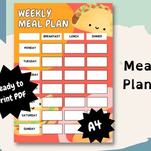 Tygodniowy plan posiłków do wydrukowania, tygodniowy dziennik żywieniowy, śledzenie posiłków, dziennik żywieniowy, plan i przygotowanie menu, zdrowie i sprawność fizyczna, plan posiłków dla dzieci