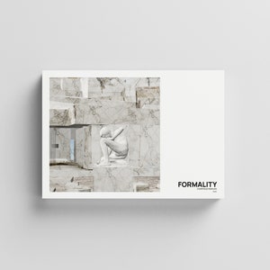 May include: A white sculpture of a person sitting with their head down, surrounded by a white marble structure. The image is titled "FORMALITY: A PORTFOLIO TEMPLATE".