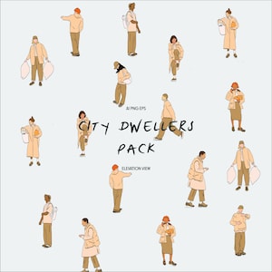 Dwellers Vector People Pack | 10 Minimalist Colour and Outline People | AI, EPS, PNG | Perfect for Architecture & Design Projects
