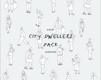 ミニマリストの人々ベクターパック：都市居住者のアウトライン（AI、EPS、PNG）