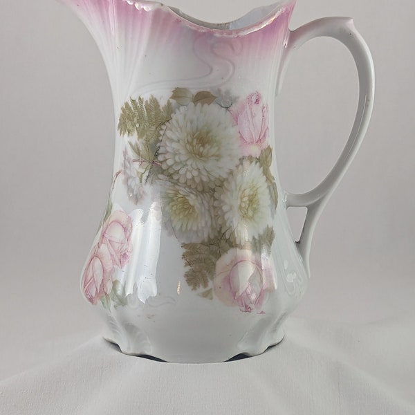 Vintage Cream Pitcher, Lehmann Arzberg, Made in Bavaria, Floral Pattern 5.5", Red Lion Mark