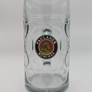 Traditional Paulaner Brauerei German Maßkrug Beer Mug – Dimpled Glass with 1 7/8 Inch Logo | Oktoberfest Collectible