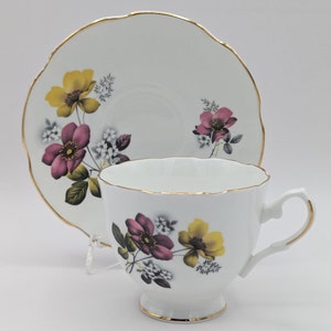 Elegant Royal Dover Bone China Tea Cup and Saucer Set - Pink and Yellow Floral Design with Gold Trim, Made in England