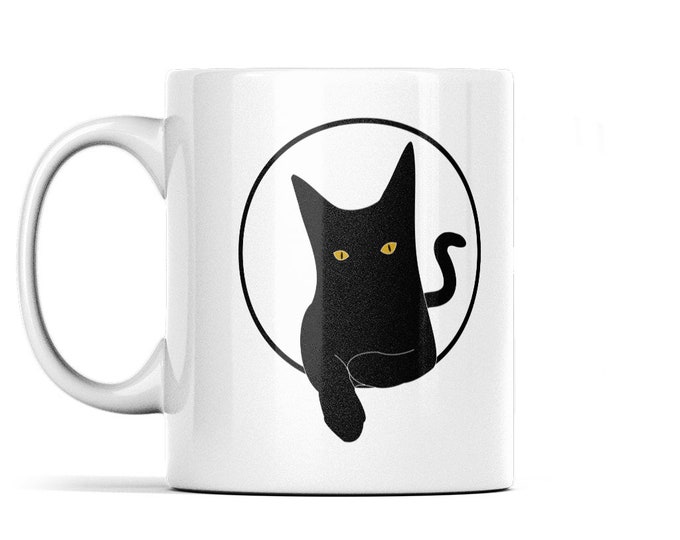 Black Cat in Circle Cute Mug - 21st Birthday Gift for Boyfriend - Black Cat Lover Mug Gift for Her - Personalized Gifts Teacher Mug